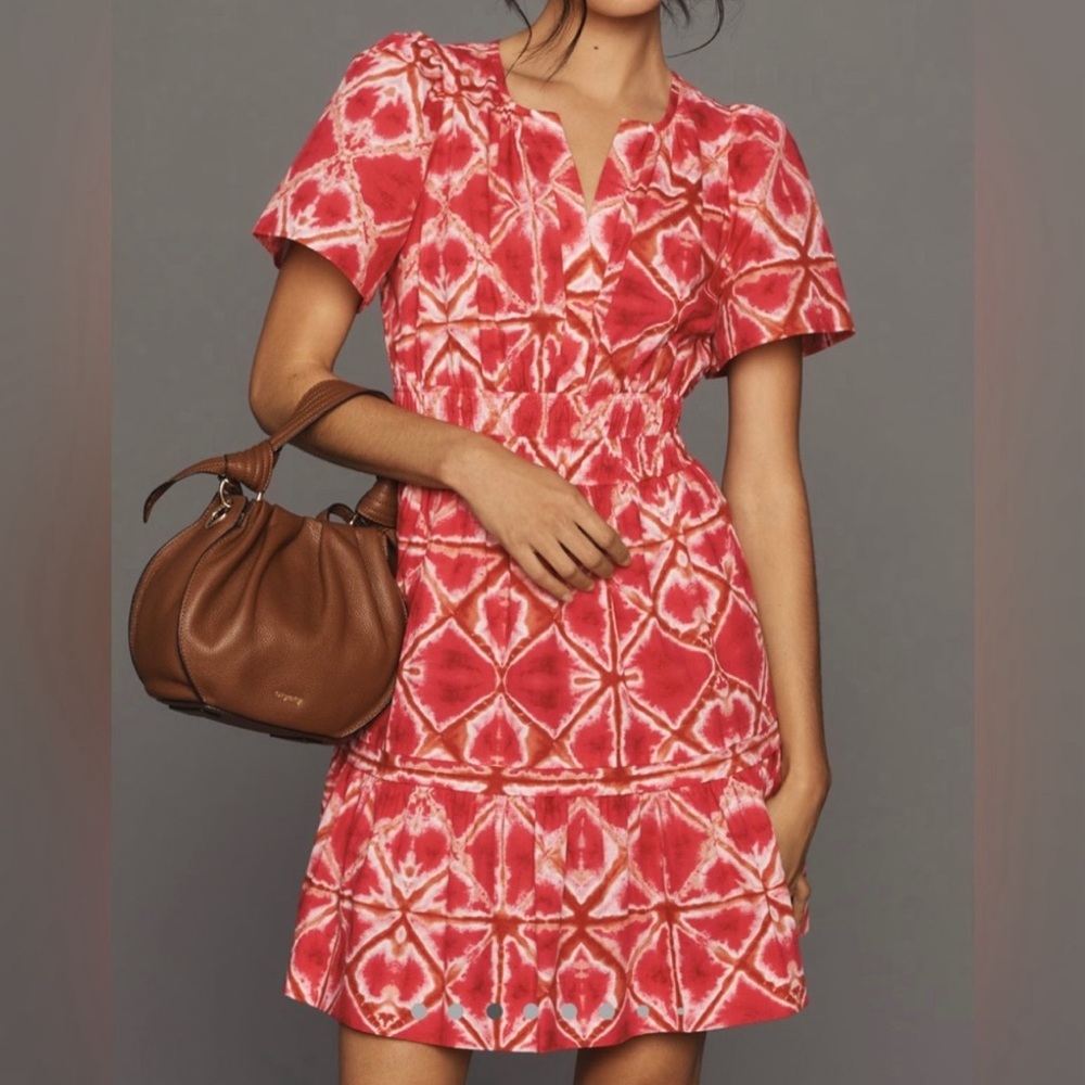 Anthropologie Women’s Somerset Mini  Ruffle Short Sleeves Dress Pink Sz Medium